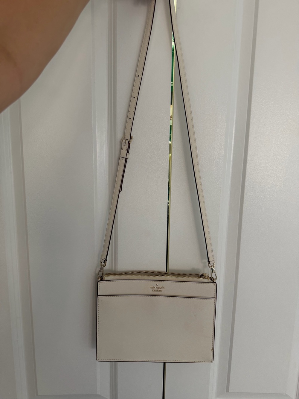 Kate Spade Cream Saffiano Leather Zip Crossbody Bag